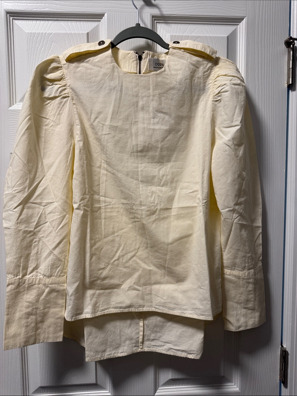 Inspr by Tezza Cream Puff-Shoulder Long-Sleeve Blouse